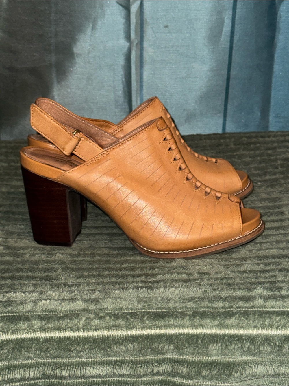 Clarks Cognac Leather Peep-Toe Slingback Heels